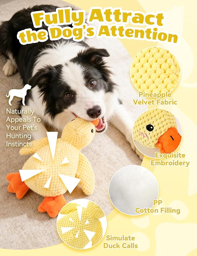 Calming Duck Toy for Dogs, Yellow Duck Dog Toy, Durable Interactive Dog Toy with Quack Sound for Puppy Keep Busy, Indestructible Dogs Emotional Support Duck for Small Large Dogs (2PC(9.84 * 8.66 in))