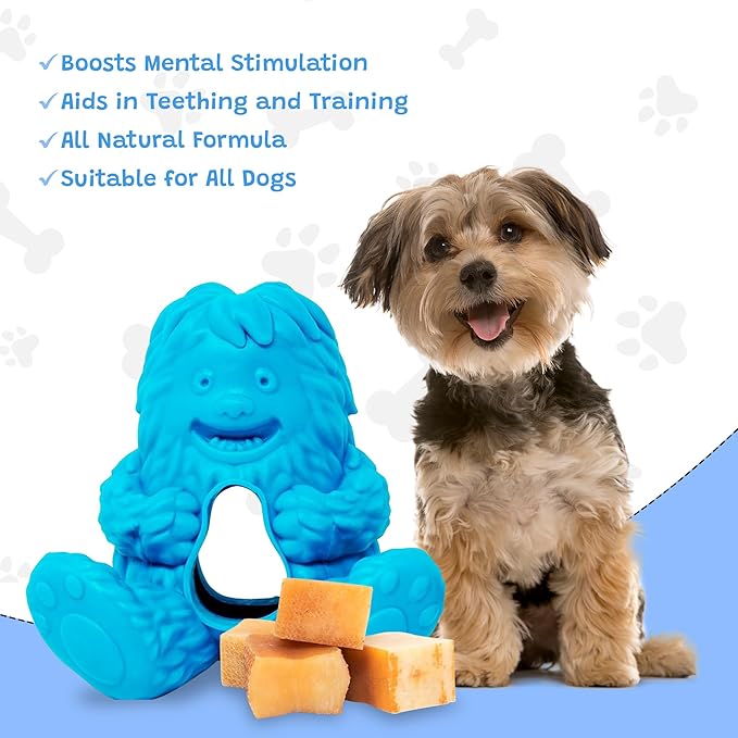 Yeti Puff and Play Dog Toy, Dog Chew Holder, Fun Stimulating Chew Toy for Teething, Behavior Training for Light to Moderate Chewers (Blue - Yeti)