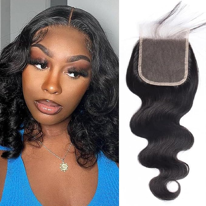 Selina 5x5 Lace Closure Brazilian Body Wave Closure Lace Closure Human Hair Unprocessed Human Hair Brazilian Virgin Hair Free Part Closure Natural Black 14Inch