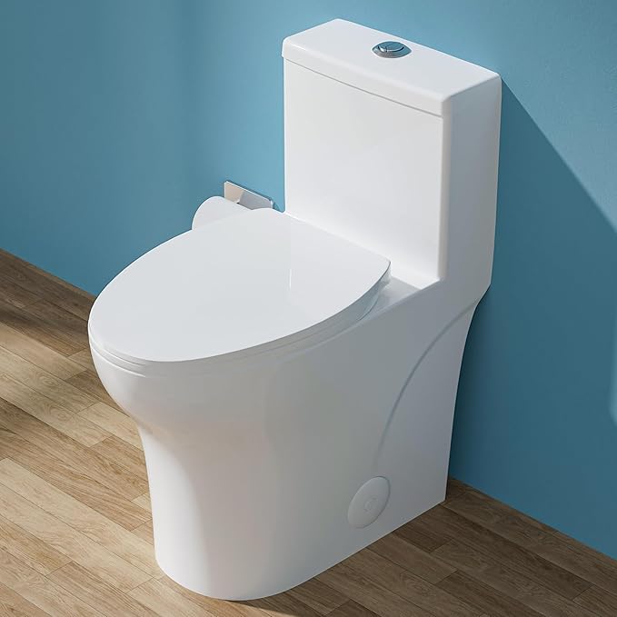 19 Inch Elongated Modern Tall Toilet for Seniors, Tornado Flush One Piece ADA High Skirted Toilet for Bathroom, Dual Flush 1.0/1.28 GPF, Comfort Bowl Heigh 18 Inch,12" Rough-in, White