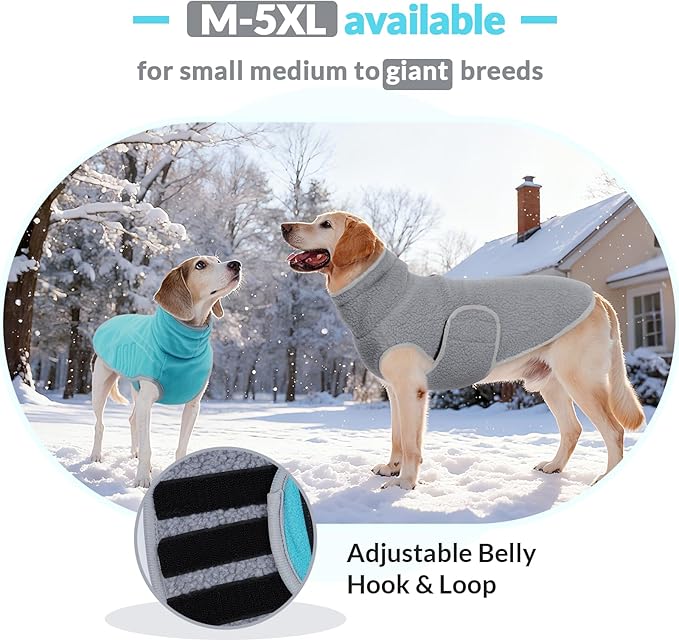 ROZKITCH Reversible 3XL Dog Fleece, Adjustable Sweatshirt for Large Breeds, Super Warm Double-Sided Plush Sweater for Cold Weather Winter Fall Bluegreen 3XL
