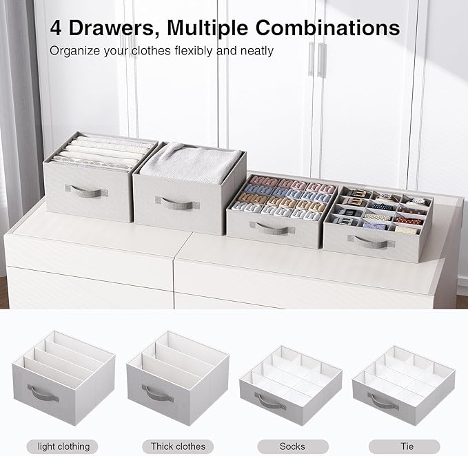 Hanging Closet Organizer with Storage Drawers, Made of 600D Thickened Oxford Cloth, Washable, Tear-Resistant, Strong Load-Bearing Without Deformation (Light Gray)