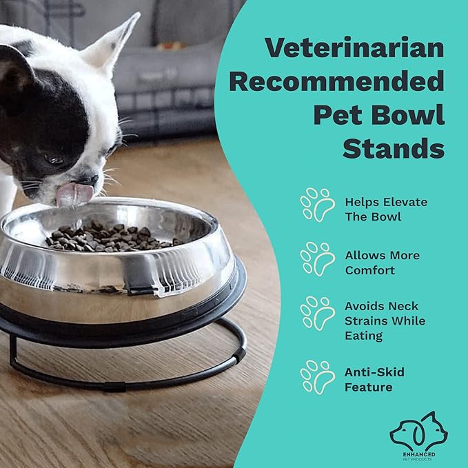 Small Bowl + Stand - 1 Enhanced Pet Bowl (Small) & 1 Small Stand for Enhanced Pet Bowl Flat-Faced Dog Breeds Vet Approved - Non-Slip Slanted with Ridge - Less Mess, Less Gas and Better Digestion