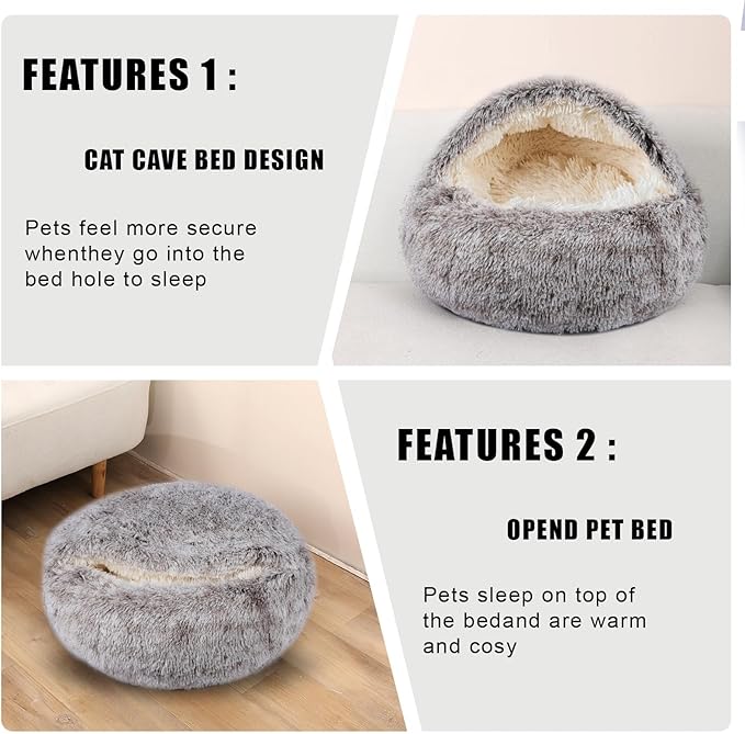 Cat Beds for Indoor Cats,Cat Cave for Puppy and Kitty,Calming Small Dog Bed for Small Dogs with Cover Cave,Cozy Warming Fluffy Washable Anti-Slip Pet Sleeping Bag (Khaki, 22 * 22inch)