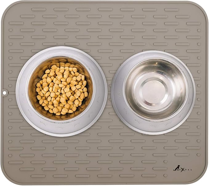 LuxPal Large 17X15 Premium Grade Silicone Dog & Cat Indoor or Outdoor Food Mat for Pets and Animals None Slip Food Tray Placemat for All Floors, Washable, Food Grade, (Brown)