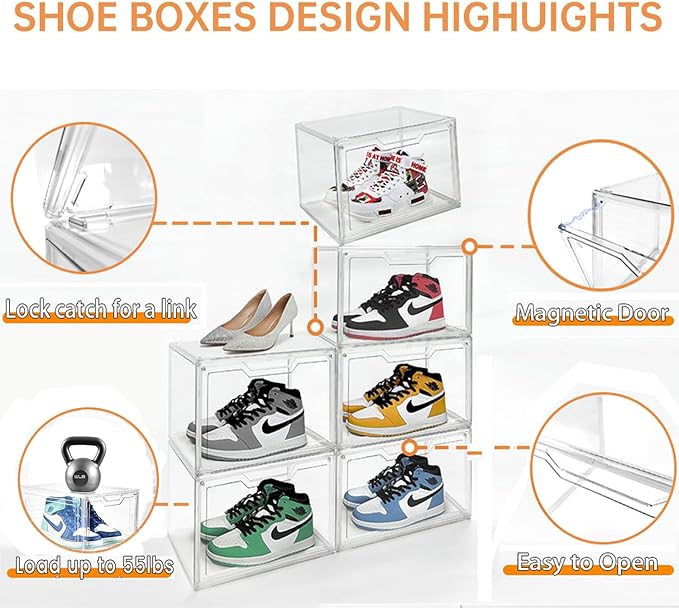 Magnetic Acrylic Clear Shoe Boxes – 360° Transparent Stackable Sneaker Storage & Organizer Box, Professional Shoe Display Case & Multipurpose Storage Bin for Closet (10pcs)