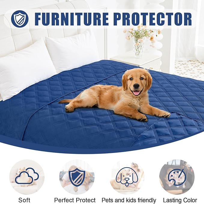 Smiry Waterproof Dog Bed Cover Blanket 52x82, Soft Reversible Pet Blanket, Washable Leakproof Cats Dogs Couch Cover for Sofa, Couch, Furniture, Lattice, Navy/Navy