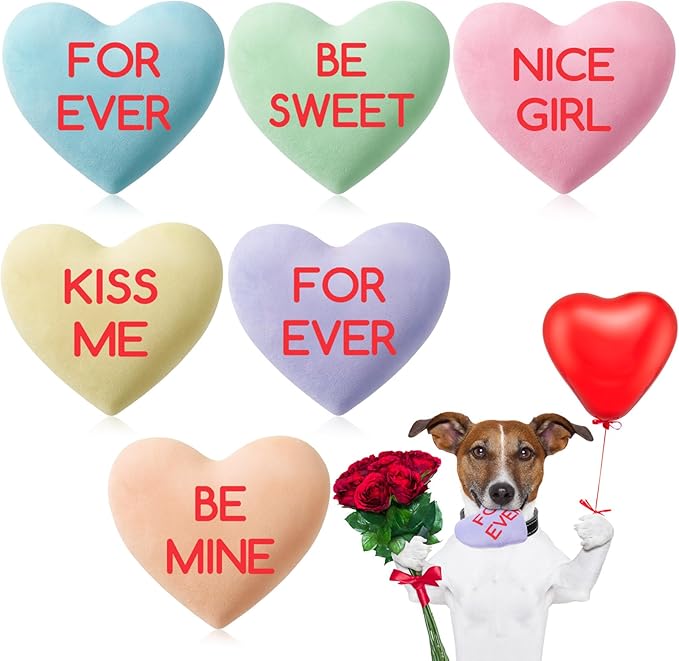 Jenaai 12 Pcs Valentines Day Dog Toys Conversation Heart Squeak Dog Toys Valentines Gifts for Small Medium Large Puppy Teething Chew Supplies