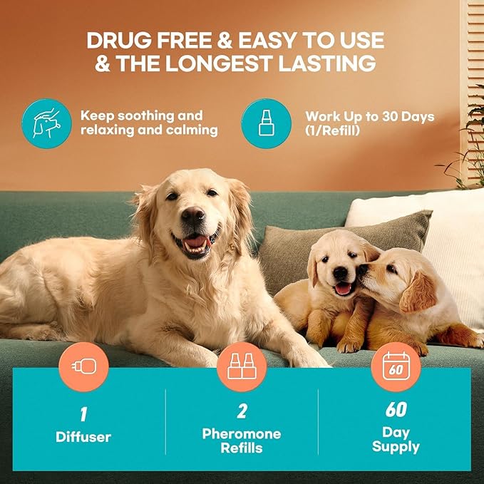 Dog Calming Pheromone Plug Diffuser: Dog Calming Pheromones Diffuser - Reduces Stress & Anxiety Calming Pheromone Diffuser for Dogs - Calm Dogs 60 Supply