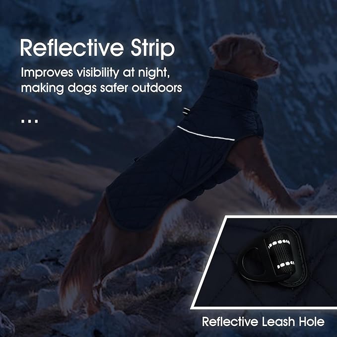 Winter Coat Waterproof Puffer Jacket Windproof for Small Medium Large Dogs - Cold Weather Coat With Harness Built-in Reflective Turtleneck Fleece Jacket Adjustable Snowsuit