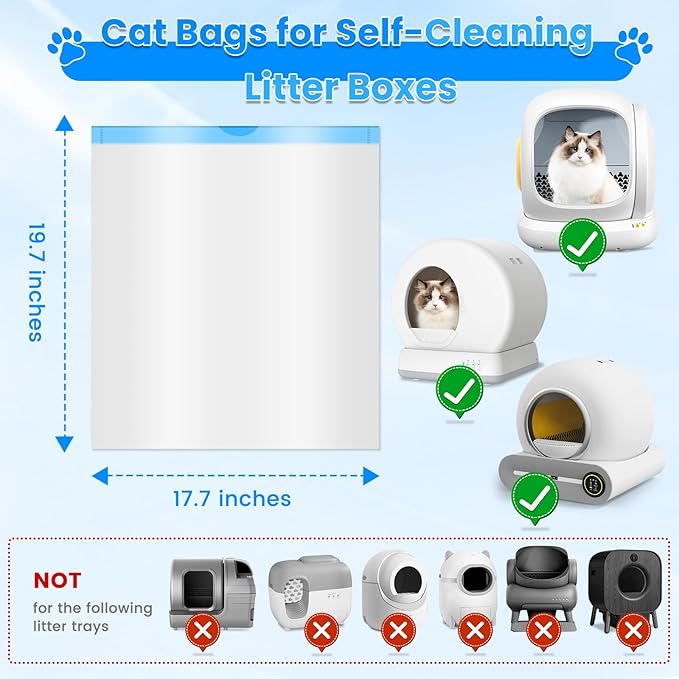60 Count Cat Litter Box Liners Bags, Extra-Thick Cat Waste Bags for Self-Cleaning Litter Box, Drawstring Litter Liner Trash Bags for Automatic Box Self Cleaning-17.7" x 19.68"