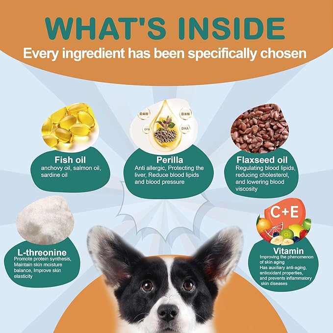 Omega 3 Fish Oil for Dogs, 200 Soft Chews (450g) - Skin and Coat Supplement - Itch & Allergy Relief, Shedding Control & Hot Spots Support - with EPA & DHA, Natural Chicken Flavor
