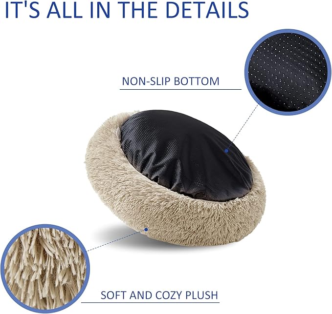 Washable Dog Round Bed - Large Donut Dog Bed, Comfy Calming Cuddler