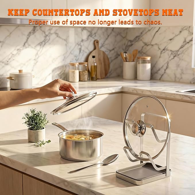 2026 New Kitchen Pot Lid Storage Rack, Multifunctional Pot Lid Organizer Rack, Lid Holder While Cooking, Lid And Spoon Rest, Thickened Carbon Steel Material, Higher Load-Bearing And Stability (Grey)
