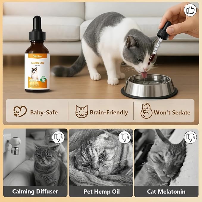 Cat Calming Drops – Natural Anxiety & Stress Relief for Cats | Sleep Aid, Travel & Grooming Support | Helps with Aggression, Loud Noises & Night Restlessness | Safe Herbal Formula