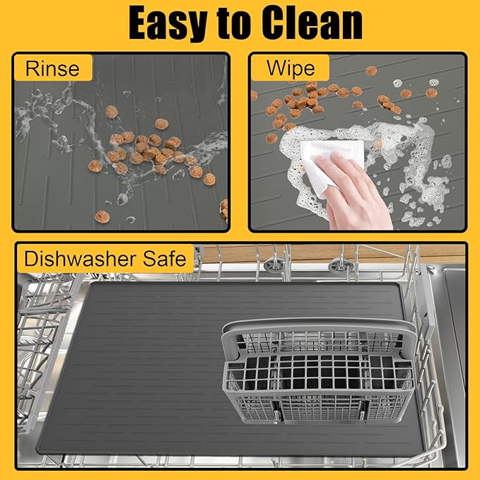 1.5MM Super Thick Dog Food Mat, 48"x32" Silicone Dog and Cat Mats for Food and Water Bowls, Waterproof Pet Feeding Mat for Contain Spills Protects Floors, Multiple Colors & Sizes for Pets, Black