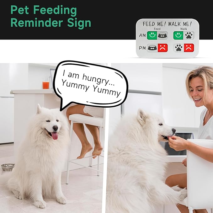 YAUYIK Dog Feeding Reminder, Puppy Feeding Schedule Chart, AM/PM Daily Indication Chart Feed/Walk Your Pets, Helps You to Track Pet Feeding & Walking (Silver)