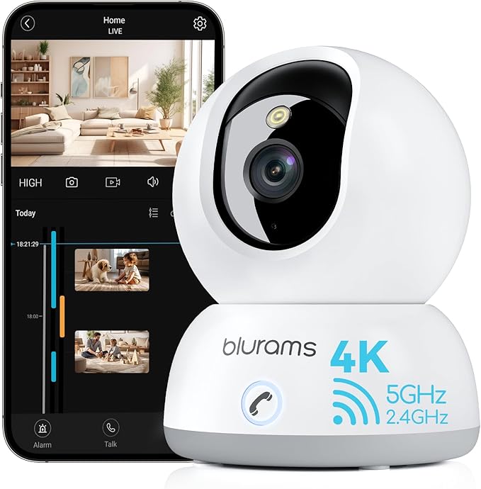 blurams 4K Indoor Cameras for Home Security, 360° PTZ Pet Camera with Phone App, One-Touch Call, Free Human/Pet/Motion/Sound/Cry Detection, Dual-Band WiFi 6, Work with Alexa