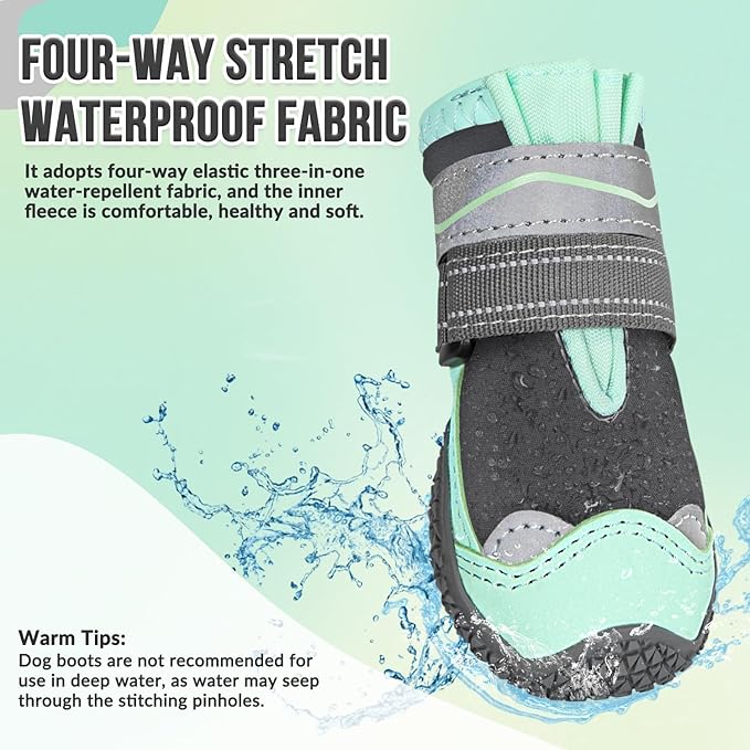 SlowTon Dog Shoes for Large Small Medium Dogs - Waterproof Dog Boots for Summer Hot Pavement, Paw Protector for Outdoor Walking Winter Snow, Anti-Slip Rubber Dog Booties for Hardwood Floor (Green, 0)