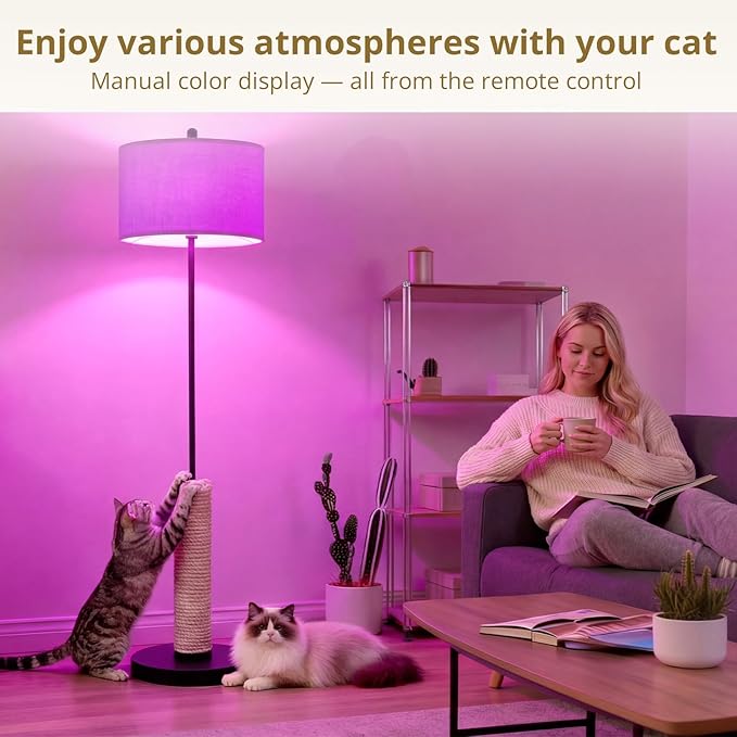 61 Inches Cat Scratching Post with Floor Lamp,Durable Natural Sisal and Heavy Duty Base,Suitable for Living Room Bedroom Dining Room Kitchen