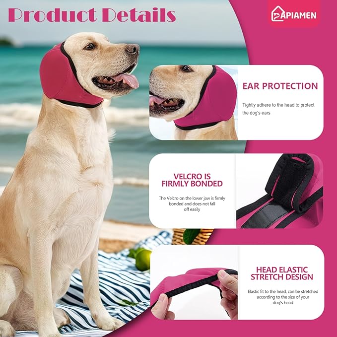 Dog Ear Covers,Dog Ear Muffs Noise Protection No Shake Head Wrap for Bath,Anxiety Relief Quiet Dogs Calming Hoodie,Adjustable Shower Cap Pet Ears for Grooming,Swimming,Hematoma(Fuchsia,S)