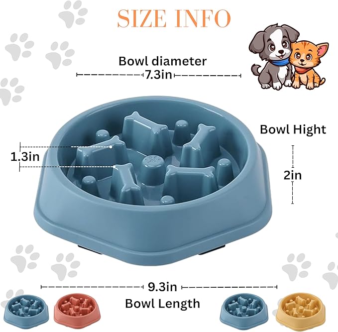 2 PCS Slow Feeder Dog Food Bowl – Bowl Designed to Slow Eating, Promotes Healthy Digestion and Prevents Bloat, Ideal for Cats and Dogs (SkyBlue-Pink)