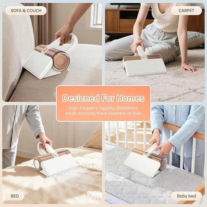 Mattress Vacuum Cleaner -Cordless Bed Vacuum Cleaner | Effortless Powered by UV-C Light & Ultrasonic Technology, 10Kpa Strong Suction,Suitable for Dust, Pet Hair from Bed, Sofa , Corners and Crevices