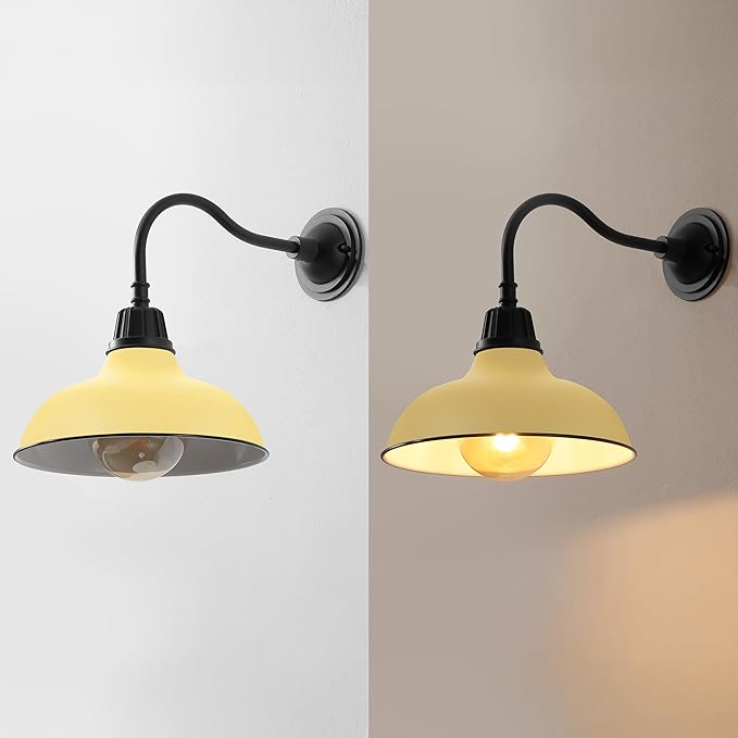 JONATHAN Y JYL7613H Aurora 12.25" 1-Light Farmhouse Industrial Indoor/Outdoor Iron LED Gooseneck Arm Outdoor Sconce for Entryway Lobby Kitchen Bathroom Bedroom Living Room Hallway, Matte Yellow