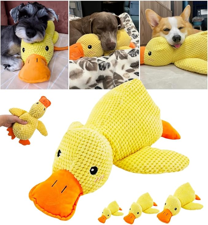 Calming Duck Dog Toy 2024 Upgrade - Mellow Indestructible Robust Chew Resistant Squeaky Toy (L)