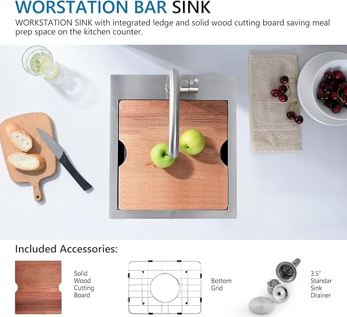 15 x 17 Inches Drop-in Kitchen Bar Sink, 15 Inch Stainless Steel Bar Sink Workstation Kitchen Sinks Topmount Single Bowl Small Kitchen Sink