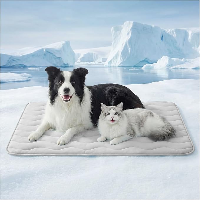 Dog Cooling Mat for Extra Large Dogs, 43"x32" Breathable Self Cooling Crate Mat for Dogs & Cats, QMAX>0.5 Portable Washable Pet Cooling Mat for Dog Bed, Thickened Cool Fiber Indoor/Outdoor Summer,Grey