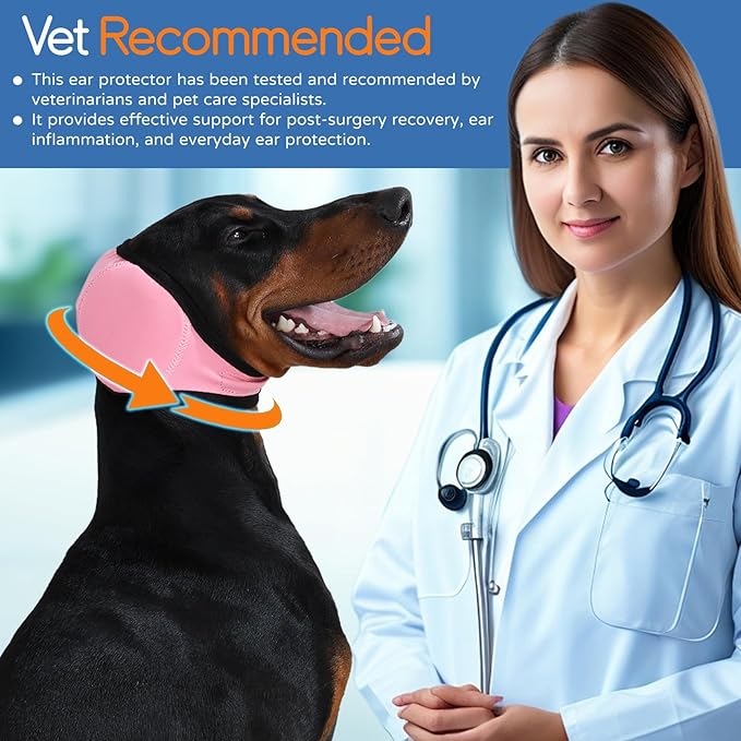 Dog Ear Muffs & Swim Cap and No Shake Ear Wrap for Bathing, Hematoma, Drying & Noise Anxiety Relief - Elastic Waterproof Ear Protection with Calming Hoodie for Grooming