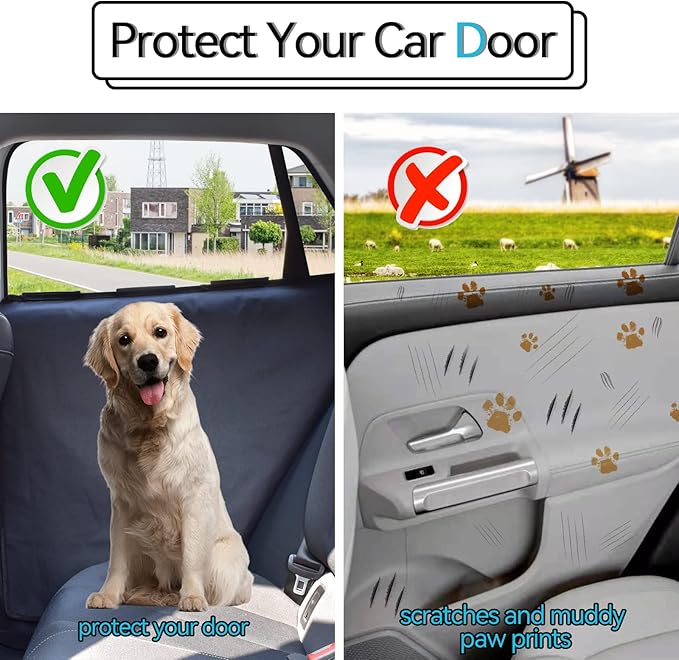 Durapower Dog Car Door Protector丨2 Pack Extra Big & Thick Anti Pet Scratching Waterproof Vehicle Door Covers Guard Truck Interior Panel Safe SUV Universal 600D Black