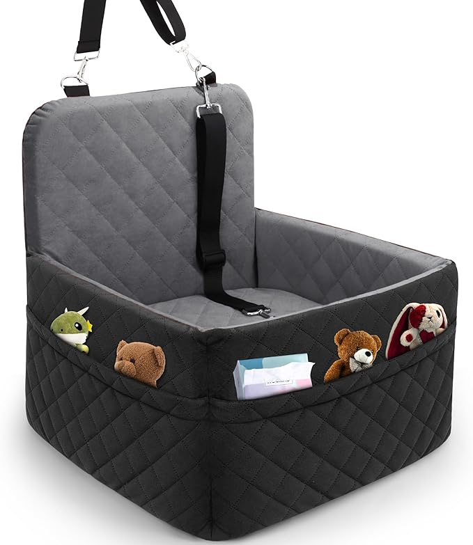 Dog Car Seat for Small/Medium Dogs,Pet Dog Booster Car Seat Puppy 15-35 lbs with Soft 4+2in Detachable Pads Detachable Elevated Cushion and Washable Cover Safety Belt Storage Pockets Easy to Install