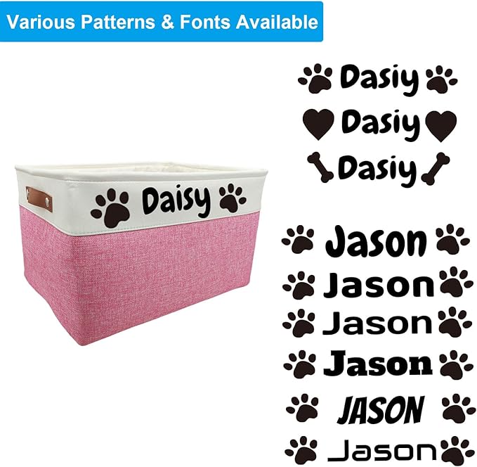 Foldable Dog Toy Bin with Handles - Personalized, Collapsible Dog Toy Box (15" L x 11" W x 9" H)
