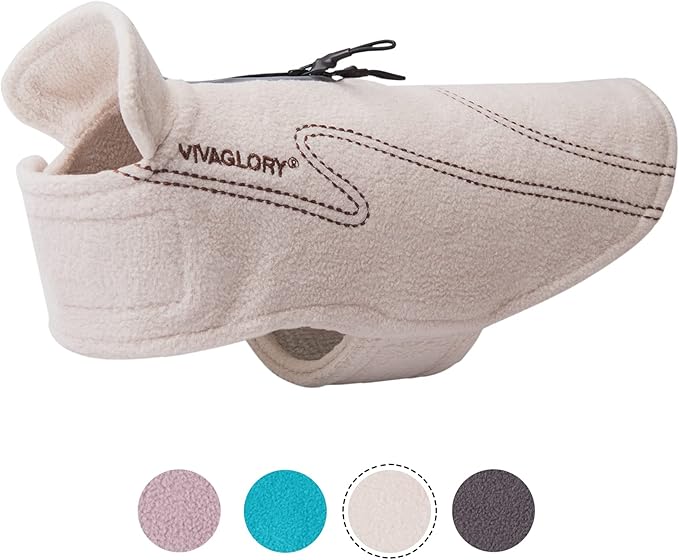VIVAGLORY Dog Fleece Coat Warm Jacket with Hook and Loop Fastener, Easy to Take on and Off, Winter Vest Sweater for Small Medium Large Dogs Puppy Windproof Clothes for Cold Weather, Beige, XS