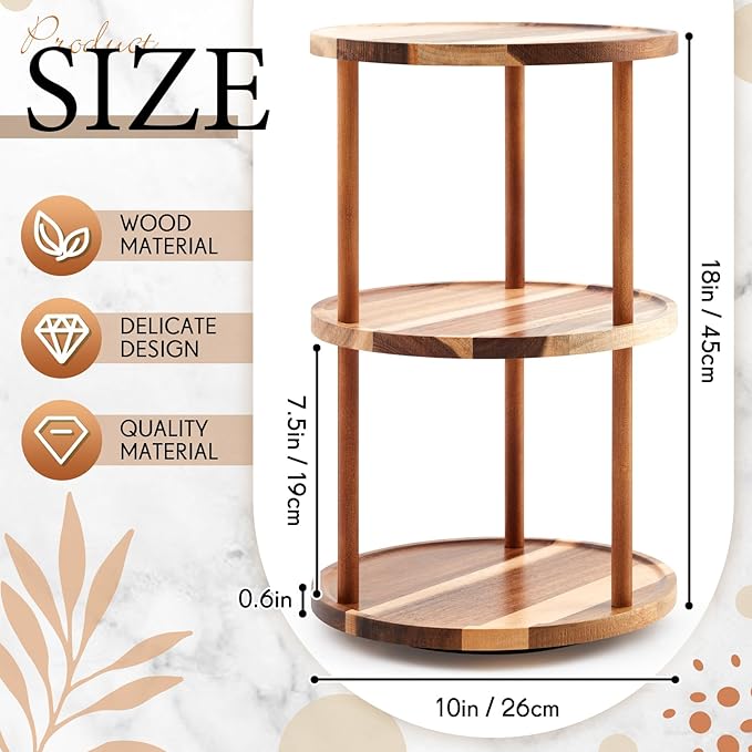 3-tier Lazy Susan Organizer 10 Inch, Rotating Spice Rack, Spinning Organizer, Industrial Turntable Spice Rack for Cabinet, Kitchen Countertop, Pantry