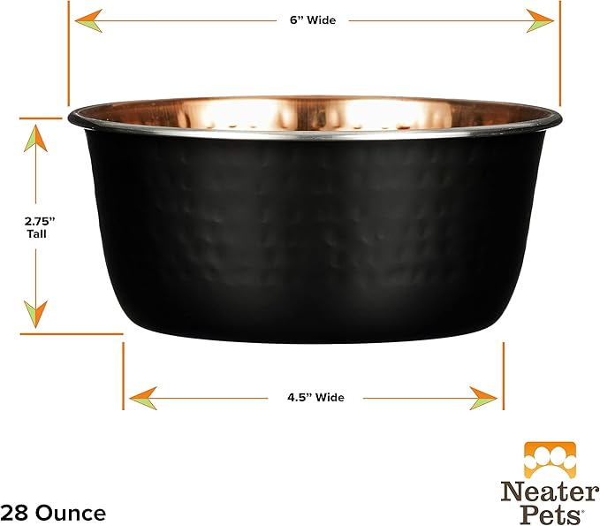Neater Pet Brands Hammered Decorative Designer Bowls - Luxury Style Premium Dog and Cat Dishes (Medium, Black Copper)