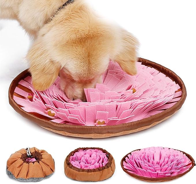 Pet Snuffle Mat for Dogs,19" X 19" Dog Sniffing Pad,Washable Dogs Slow Feeding Bowl, Anti-Slip Dog Foraging Mat Nosework Training Blanket,Dog Treat Dispenser Puzzle Toys,Pink