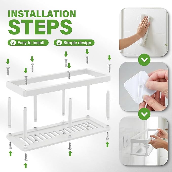 2pc Wall Mounted Floating Shelf, Detachable Storage Rack,No Drill Shelves for Wall,Floating Shelves Damage-Free Expand Walls Space for Living Room Kitchen Bathroom (4, White)