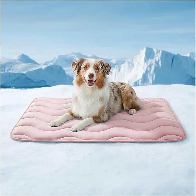 Dog Cooling Mat for Large Dogs, 35"x28" Breathable Self Cooling Crate Mat for Dogs & Cats, QMAX>0.5 Portable Washable Pet Cooling Mat for Dog Bed Thickened Cool Fiber Indoor/Outdoor Summer,Blue