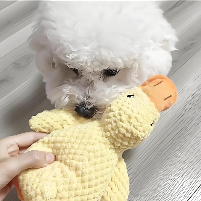 Calming Plush Duck Toy for Dogs & Cats - Interactive Squeaky Chew Toy with Realistic Quacking Sounds for Anxiety Relief - Soft Pet Comfort Toy for Indoor/Outdoor Play, Pet Use Only (Yellow, Large)