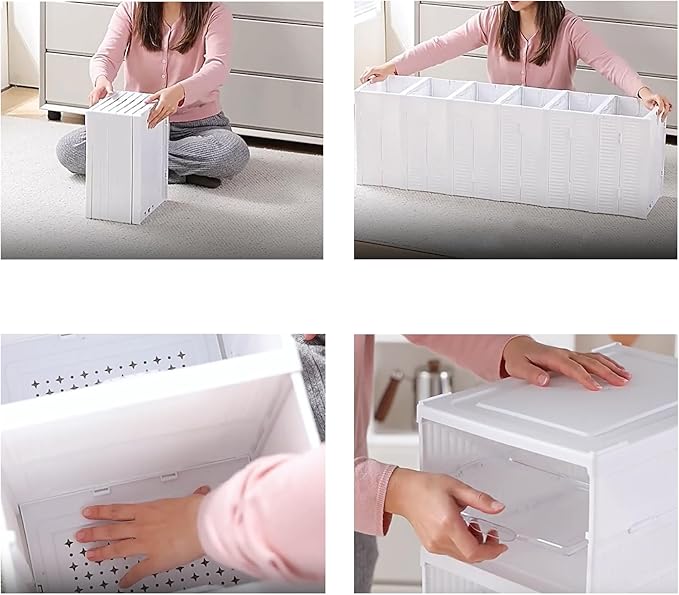 Nicunom Foldable Shoe Rack Organizer, 6-Tier Shoe Storage Box Collapsible Plastic Shoe Shelf Clear Shoe Boxes with Doors, Stackable Shoe Storage Bins Shoe Organizer for Entryway Closet