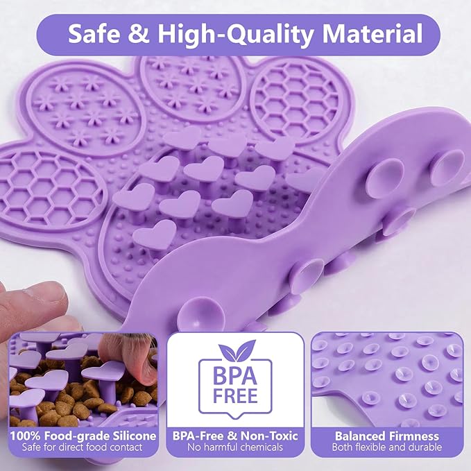 Licking Mat for Dogs & Cats, Slow Feeder Lick Pat, Anxiety Relief Dog Feeding Mat for Butter Yogurt Peanut, Purple