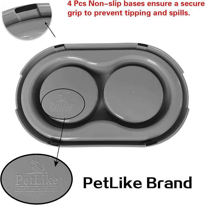 PetLike Ants Away Double Pet Feeding Bowls Dog Water and Food Bowls,6 cups/48oz Pet Feeder Bowls for Medium Large Dogs Cats (Grey, 15.5X9.5X2.75 INCH)
