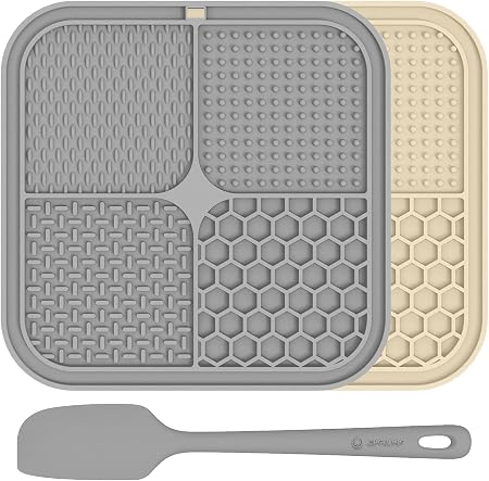 Lick Mat for Dogs - Slow Feeder Licking Mat with Suction Cups for Peanut Butter, Food Treats & Yogurt - 2 Pack