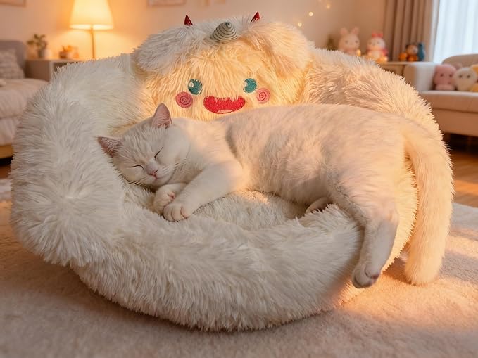 Kaiyue Plush 2-in-1 Dog Beds& Kids Sofa- Warm Little Nest with Cute Monster Design, Soft Fluffy Lounge for Children (Ages 3-8) and Small/Medium Cats/Dogs,Plush Anti-Anxiety Dog & Cat Nest for 30LB