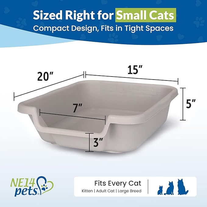 KittyGoHere Senior Cat Litter Box, Small Litter pan with Long-Handle Jumbo Scoop, Open Top Low Entrance Kitty Litters Box, Lightweight Low Entry Litter Box, Durable, Made in USA (Misty Gray)