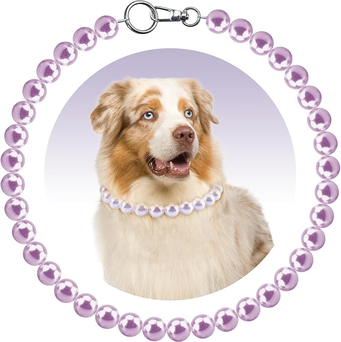KUDES Chunky Pearl Dog Necklace (Beads 20mm),Elegant Classic Super Big Pearl Collar Necklace Accessories for Medium Large Dogs Occasions and Gatherings (Purple, M(Neck Girth15.7''-17.5''))