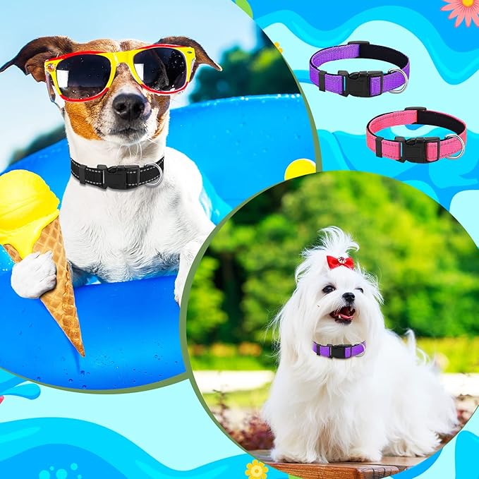 6 Pcs Reflective Dog Collar Soft Padded Breathable Adjustable Nylon Pet Collar with Safety Locking Buckle for Dogs Cats Puppy Pets Accessories(Small,Fresh Color)
